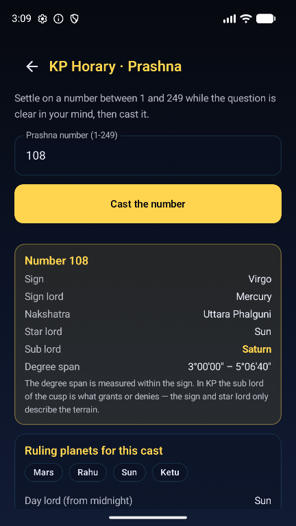 KP horary 1-249 in the app
